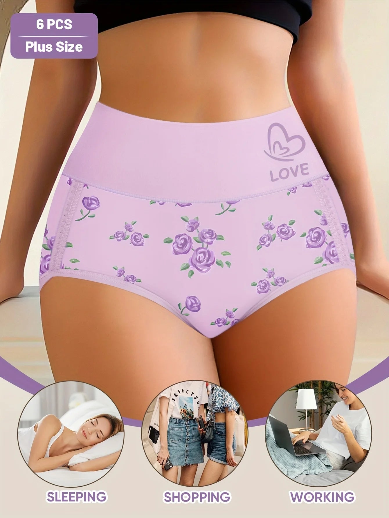 6pcs Multi-Color Combination Women'S Underwear Plus Size Plus Size Underwear Tummy Control Waist Cinching Mid-Rise Underwear 90%
