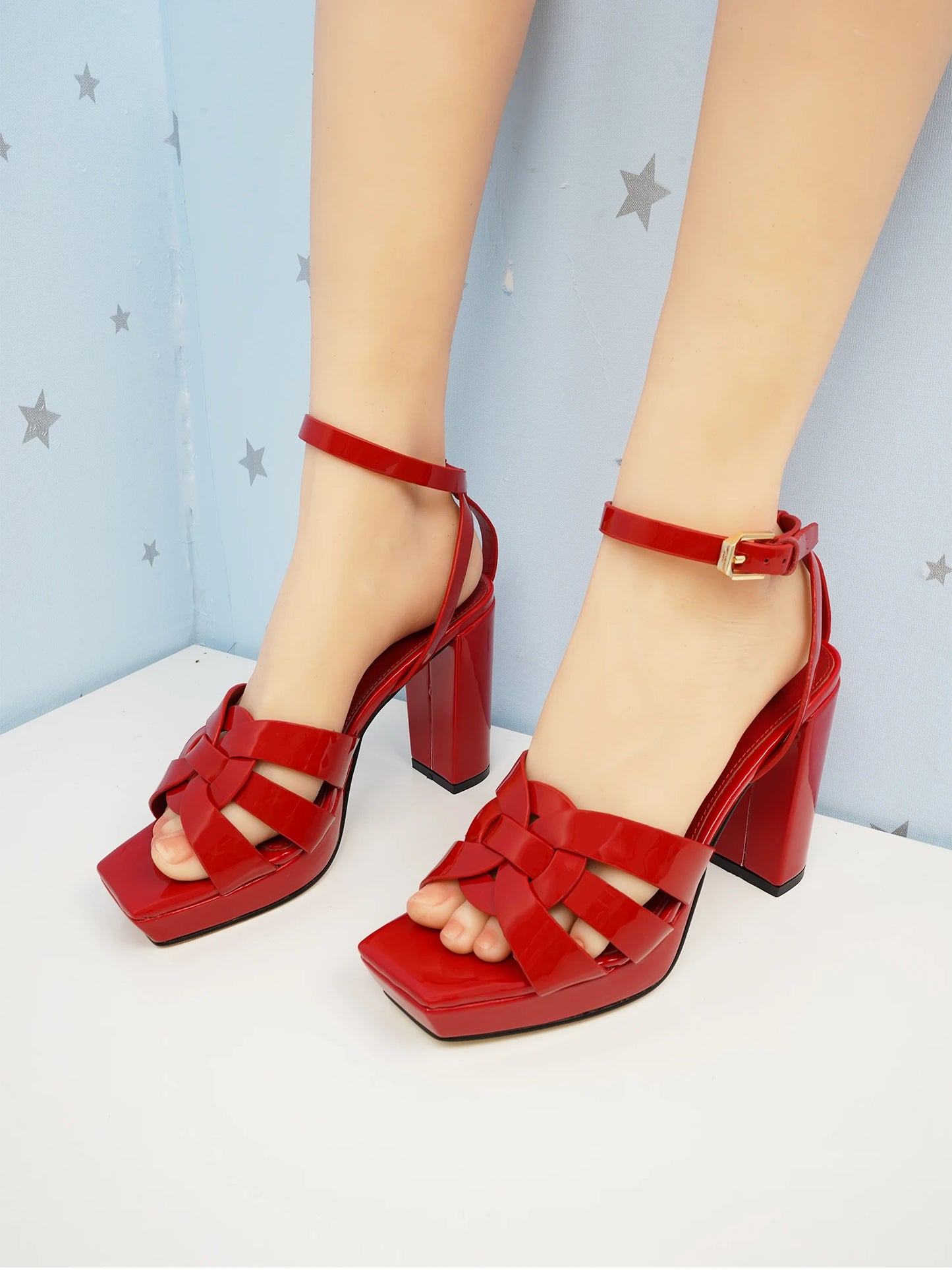 Size 35-44: Summer Elegant Sandals, Genuine Leather Square Head, Open Toe Style Banquet Shoes, 10CM Sexy High Heels