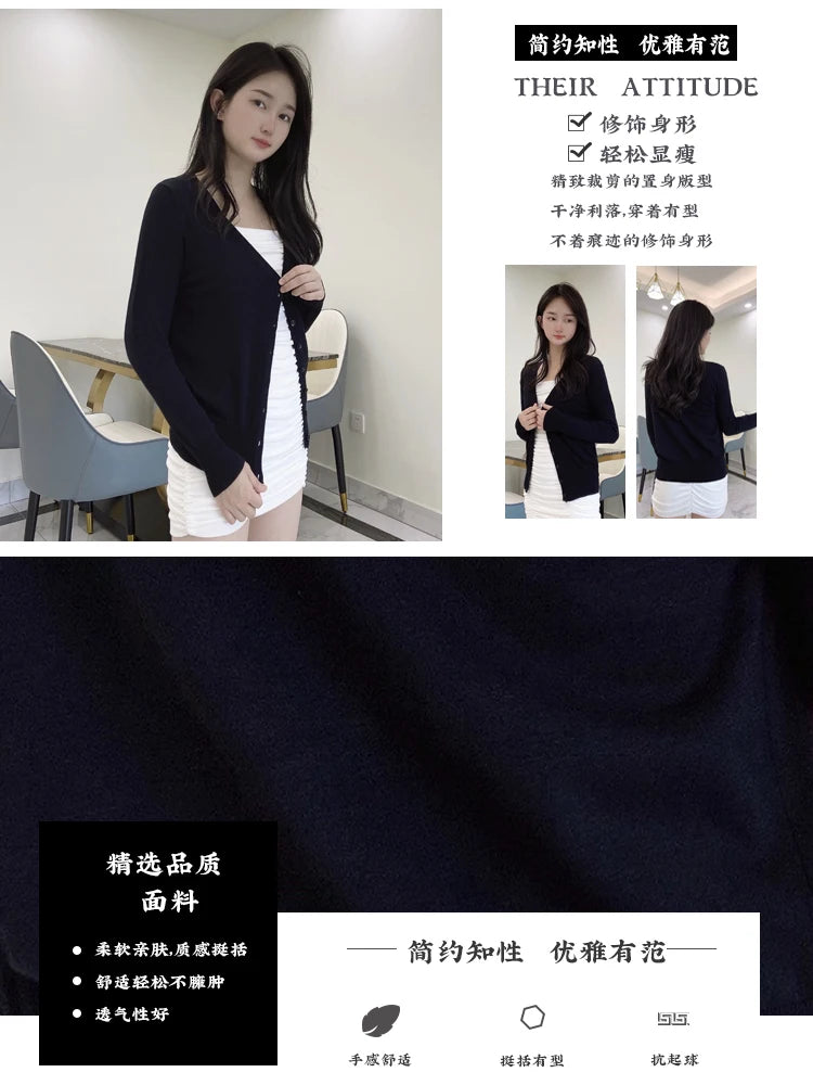 Korean Fashion Black Cropped Blouses Cardigan Female Clothing Sweaters Jersey Long Sleeve Top Women's Coat Spring 2025 Style