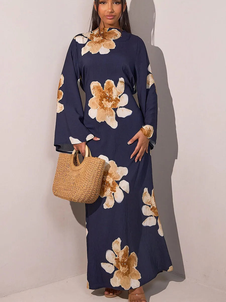 Women Arabic Eid Muslim Dubai Abaya Dress Luxury Fashion Flower Print Long Dress Kaftan Robe Femme African Islam Clothing Kebaya