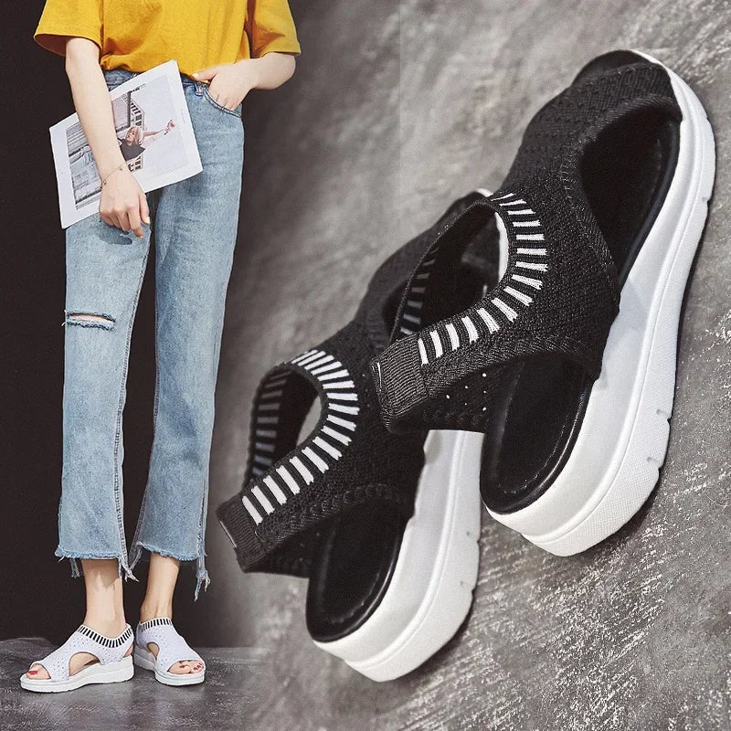 Sandals women summer  new open toed flat Roman women sandals flying woven hollow platform sports sandals flat sandals2021