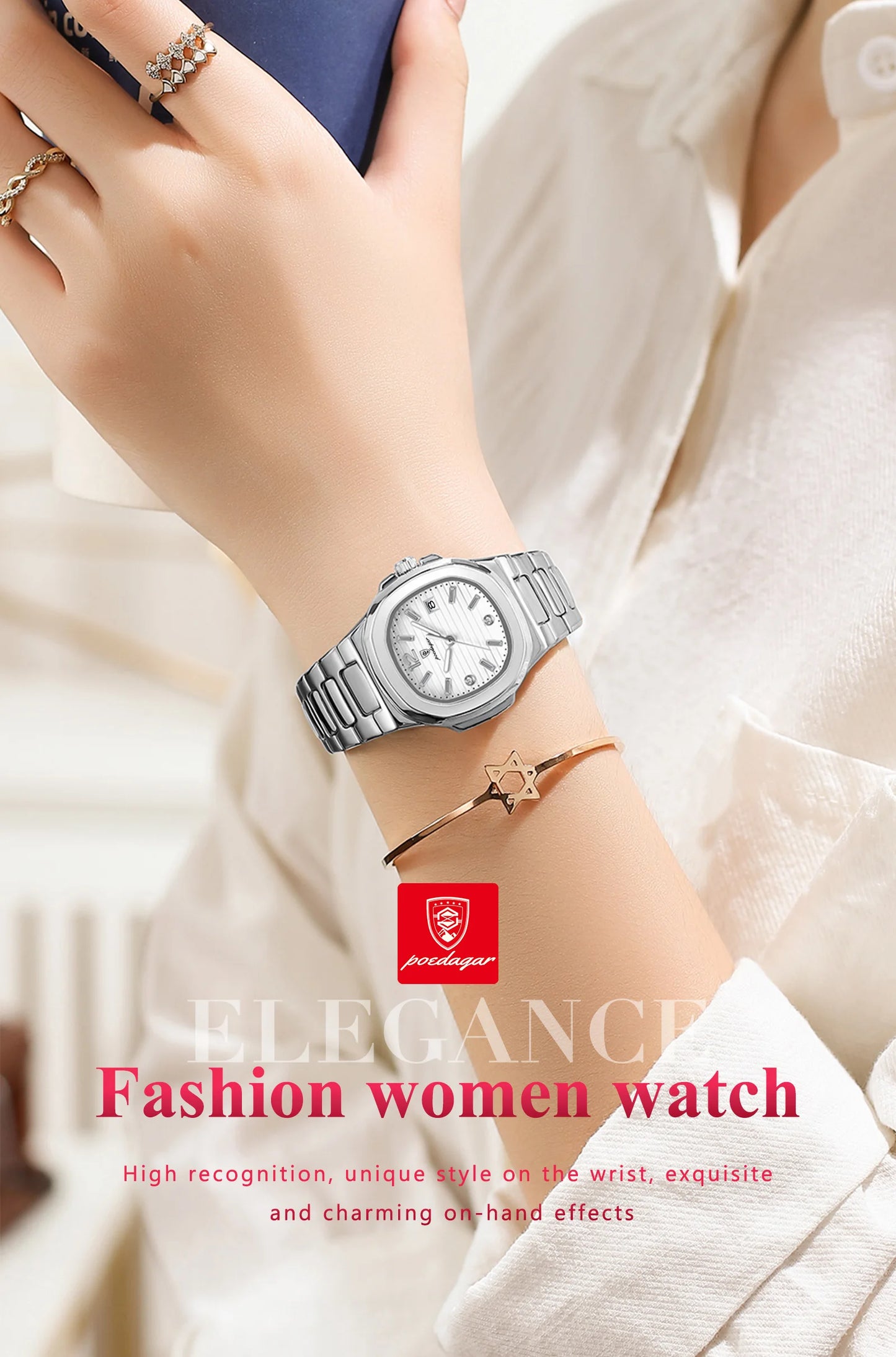 POEDAGAR Casual Fashion Ladies Wristwatch Luminous Waterproof Date Woman Watch Luxury Quartz Square Women's Watches Reloj Hombre