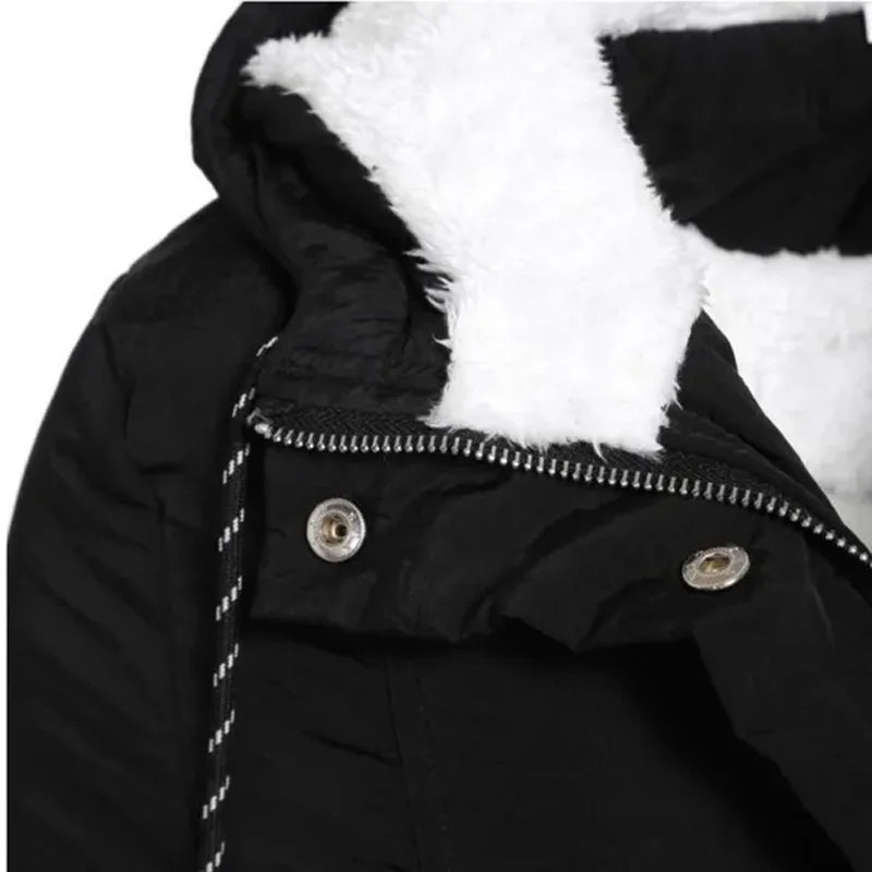 Winter warm coat Women's solid plush thickened jacket Outdoor hiking hooded windproof parka coat