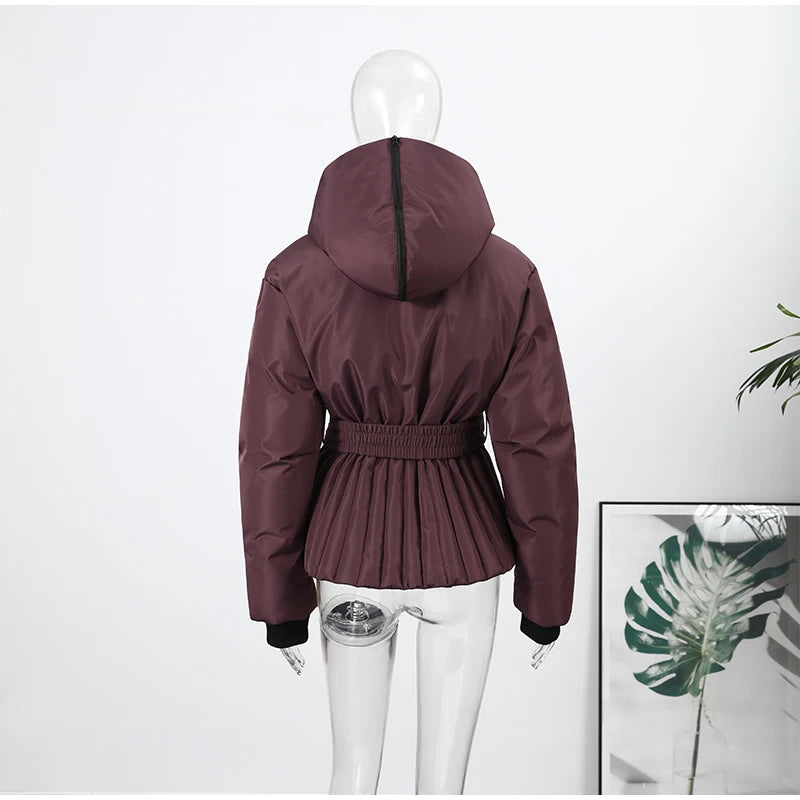 Women  Fur Collar Hooded Skiwear Fashion Solid Thicken Zipper High Waist Slim Outdoor Overalls Jumpsuit  Lady Winter Outwear