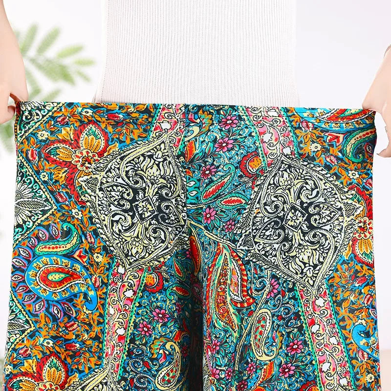 Women's Long Pants Skirt 2023 Summer Plus Size Fashionable Flower Print Women's Short Skirt Classic Home Casual Breathable Women