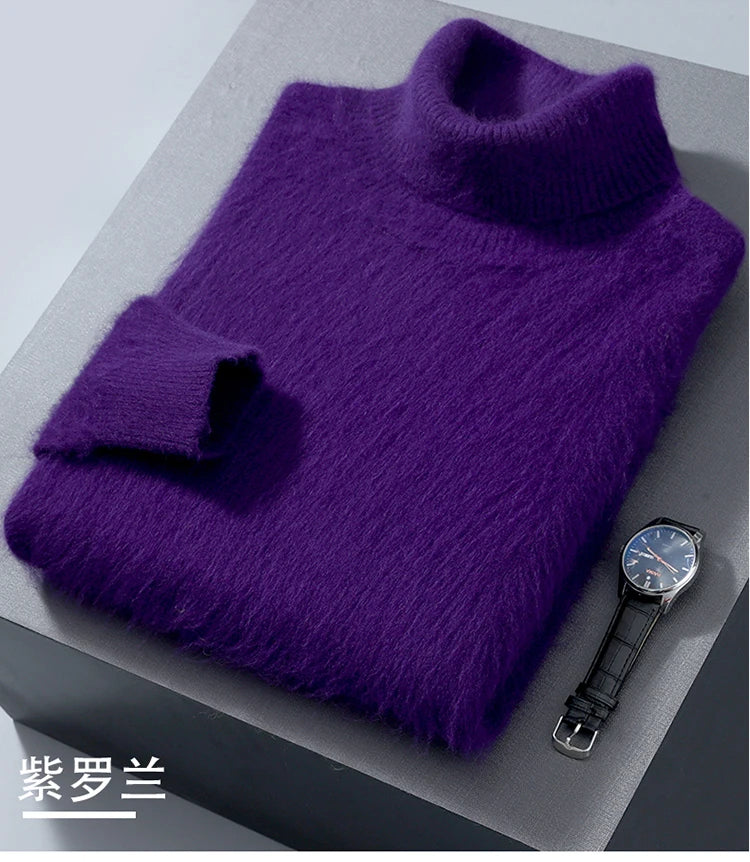 Men's 100% Mink Cashmere Sweater High Lapel Thick Knitted Pullover Casual Large Size Middle-Aged Sweater Autumn Winter New Tops