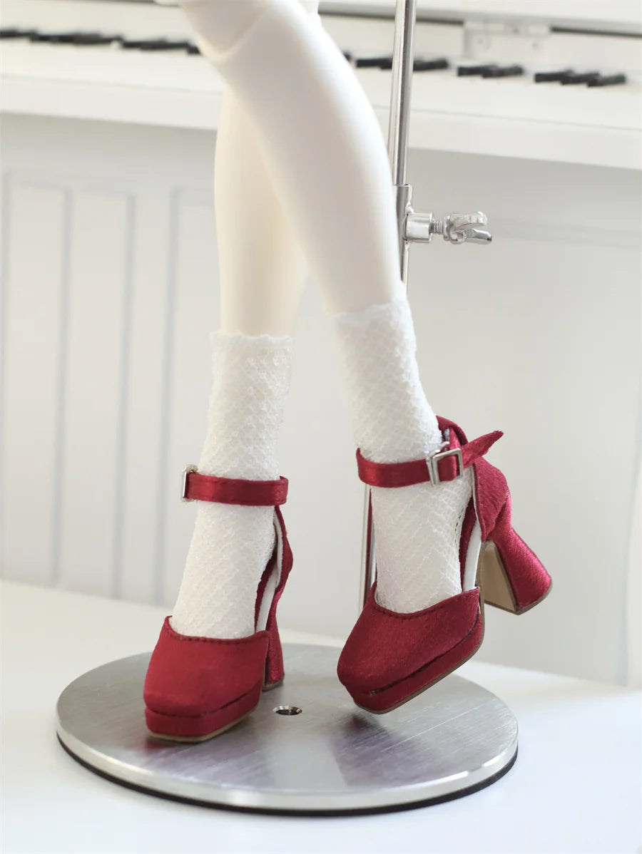 BJD Doll Shoes Toys GL/DFH 1/4 Girls High Heels Square Toe Pink White Black Soft Silk Elegant Glossy Leather Doll Accessories