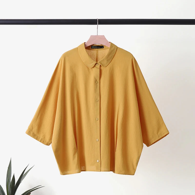 ZANZEA Summer Fashion Lapel Neck Shirt Women Elegant 3/4 Sleeve Blouse Work Buttons Down Tops Tunic Female Casual Loose Blusas
