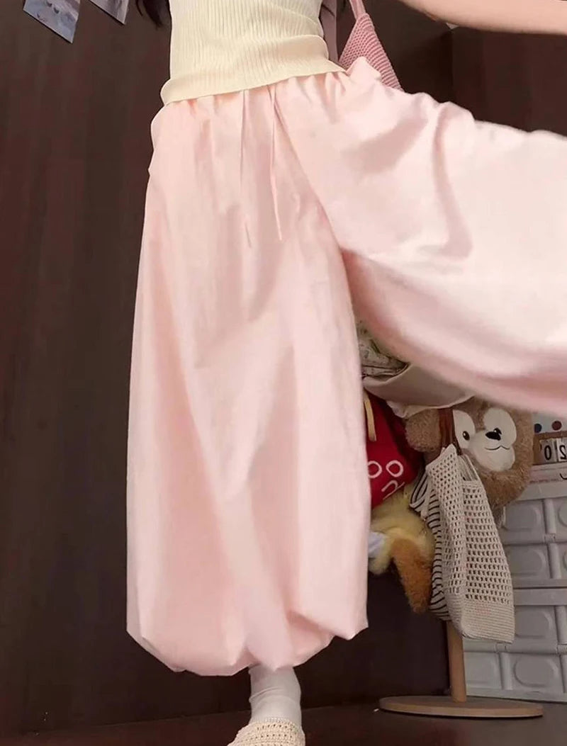 Women Loose Lazy Pants Skirt High Waisted Casual Yellow Bloomers Trousers Korean Fashion Preppy Hip Hop Dance Wide Leg Pants