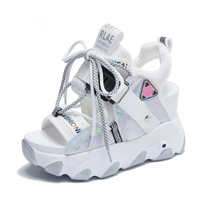 Comemore 2022 Platform Gladiator Sandals Lace Up White Sandals Women High Heels Wedges Casual Sports Shoes Woman Spring Summer