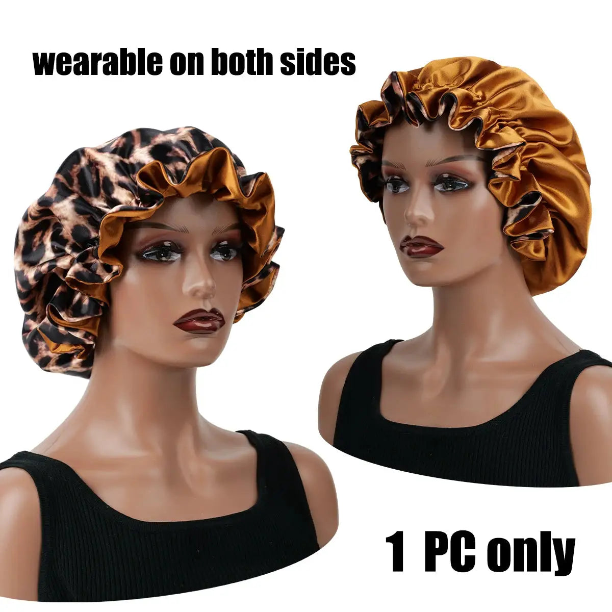 4Pcs Double Layer Satin Hair Bonnet Printed Leopard Splicing Design for Curly And Straight Hair Sleeping Cap BAZAARHUBO