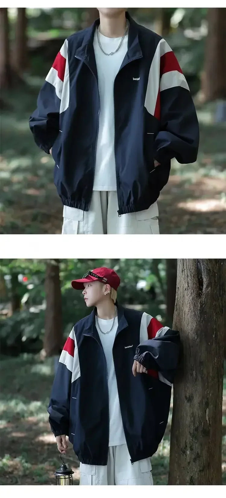 Hot Japanese Style Color Block Blazer Jacket Unisex Track Jackets Coat Men Women Long Sleeve Sports Tops Activewear Clothing