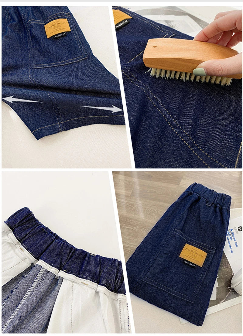 New Boys Summer Fashion Denim Shorts Kids Casual Loose Thin Knee-Length Trousers for 3-12 Years Teenager Outdoor Jeans Pants