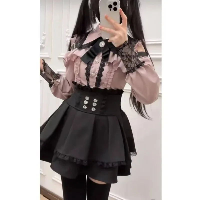 Gothic Vintage Lace Y2k Mini Dress Women Design Streetwear Black Lolita Slim Dress Long Sleeve Elegant Dress Spicy Girls