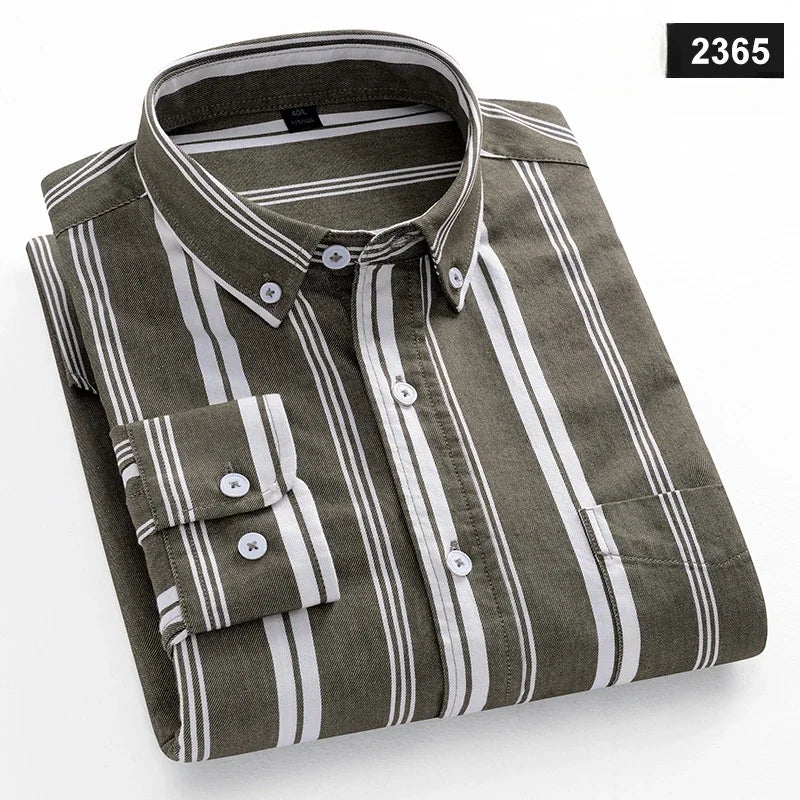 Fashion korean trends casual long-sleeve shirts for men slim fit plain shirt 100%cotton plaid striped tops soft designer clothes