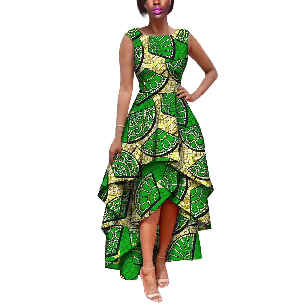 Hot African Women's AFRIPRIDE Private Sleeveless Pleated Party Dress Cotton Women's Dresses A722582