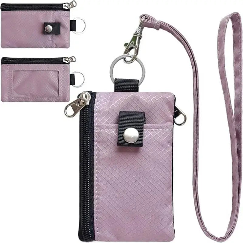 Badge Holder With ID Window Small Wallet Waterproof Anti-Theft Travel Keychain Wallet Men Women Slim Zip Card Lanyard Wallet