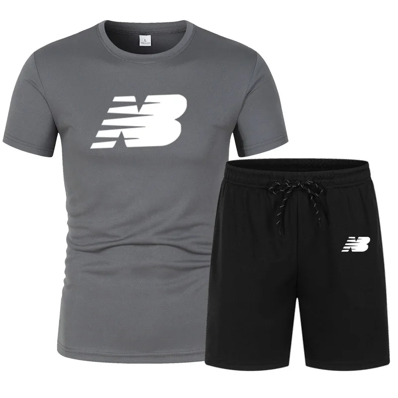 Summer fashion men's short sleeved T-shirt set jogging clothing summer men's sportswear morning run fitness 2-piece set