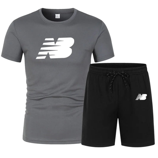 Summer fashion men's short sleeved T-shirt set jogging clothing summer men's sportswear morning run fitness 2-piece set