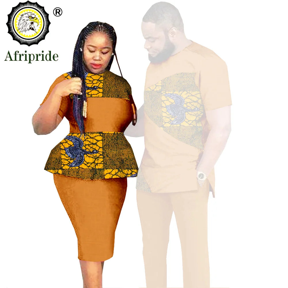African Couples Clothing Outfits Men and Women Wear Wedding Party Ankara Wax Print Fashion AFRIPRIDE S20C010