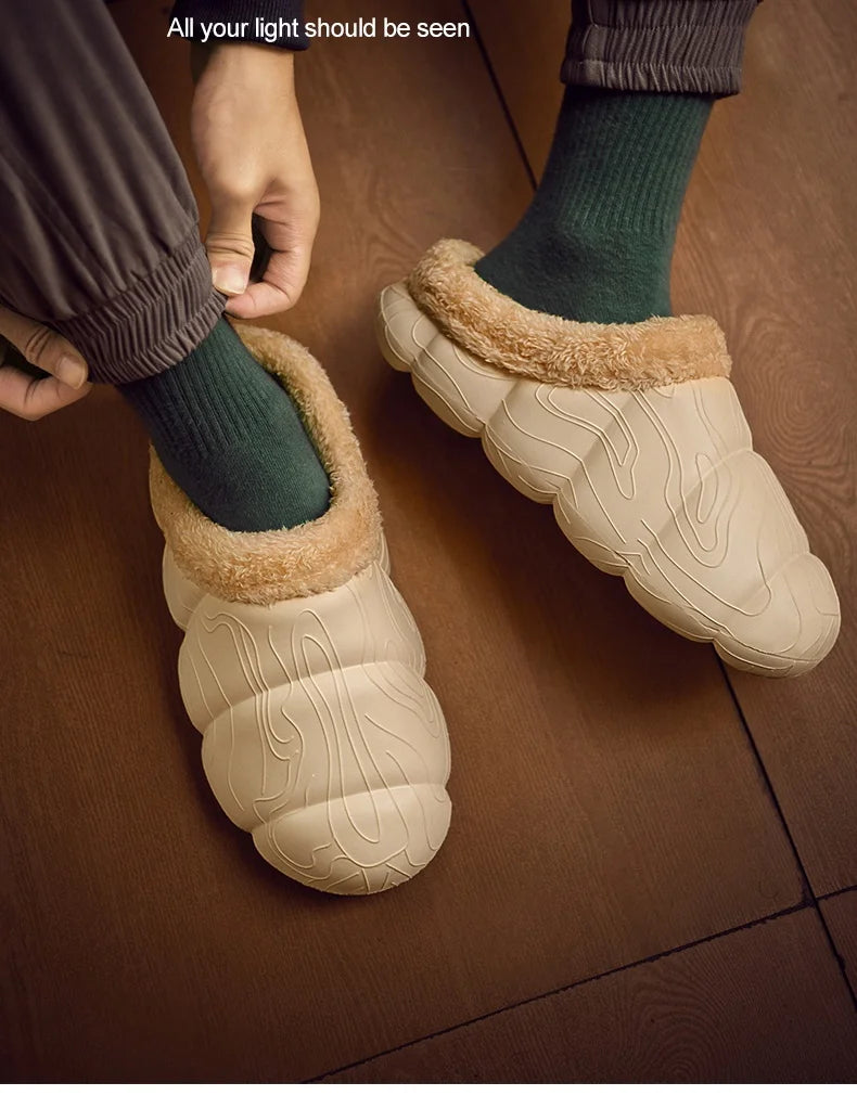 STRONGSHEN Men Women Warm Slippers EVA Slip on Shoes Walking Shoes Winter Fur Half Slipper Soft Household Sandals Zapatos Hombre