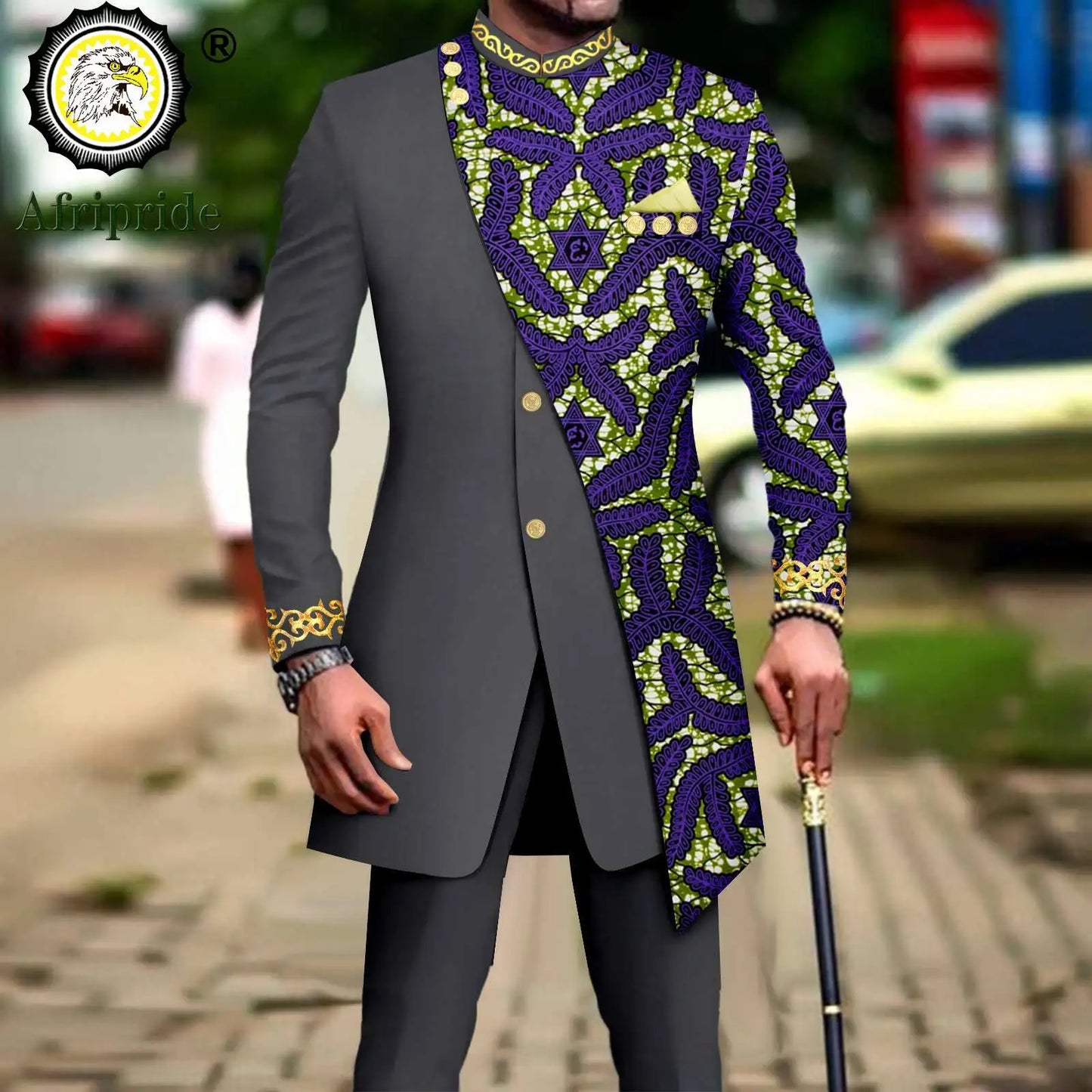 African Suits for Men Embroidery Print Blazer and Pants Set Business Dress Suit with Kerchief Party Wedding Evening A2316023