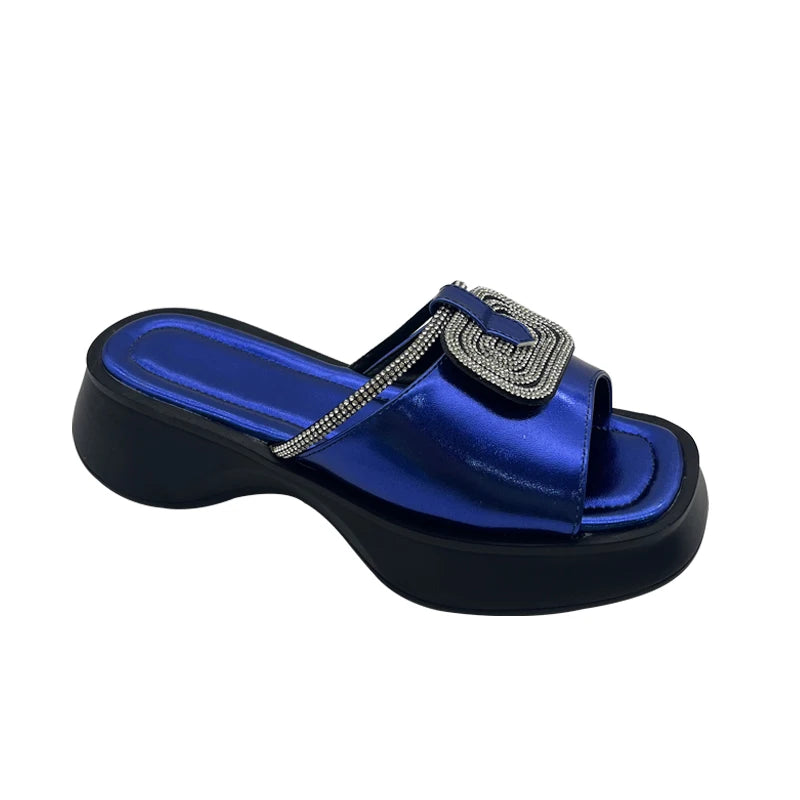 FABIO PENNY2026 new solid-color exquisite water diamond design thick-soled women's fashionable slippers and party sandals