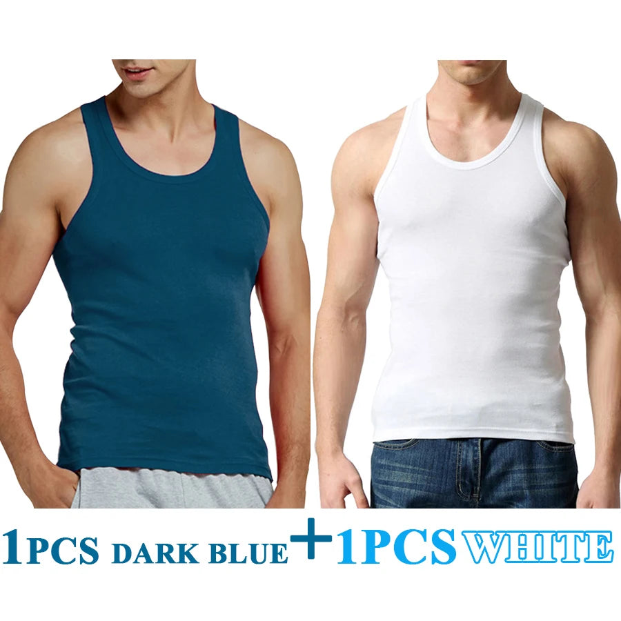 Tank Tops Men Fitness Cool Summer 100% Cotton Vest Male Sleeveless Tops Gym Slim Casual Undershirt Mens Gift 10 Colors 1PCS