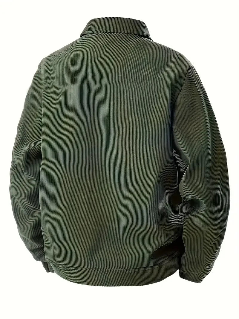 Men's Corduroy Trucker Jacket Casual Button Down Long Sleeve Lapel Collar Pocketed Coat for Daily Wear Streetwear Outfits