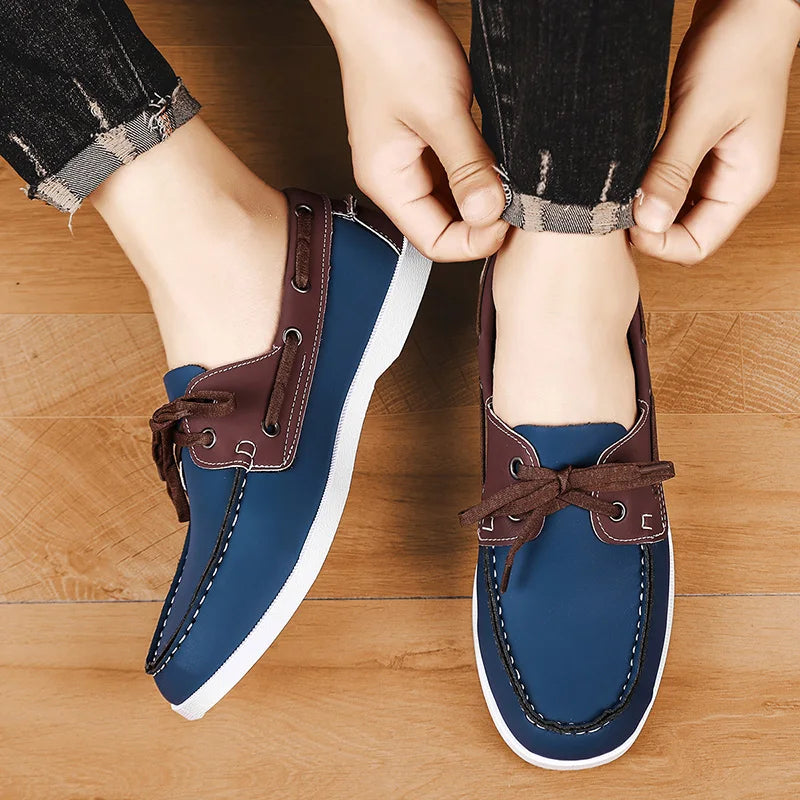 Men Loafers Strap Design Boat Shoes PU Leather High Quality Comfortable Slip-On Soft Flat Driving Shoes For Male Plus Size 40-48