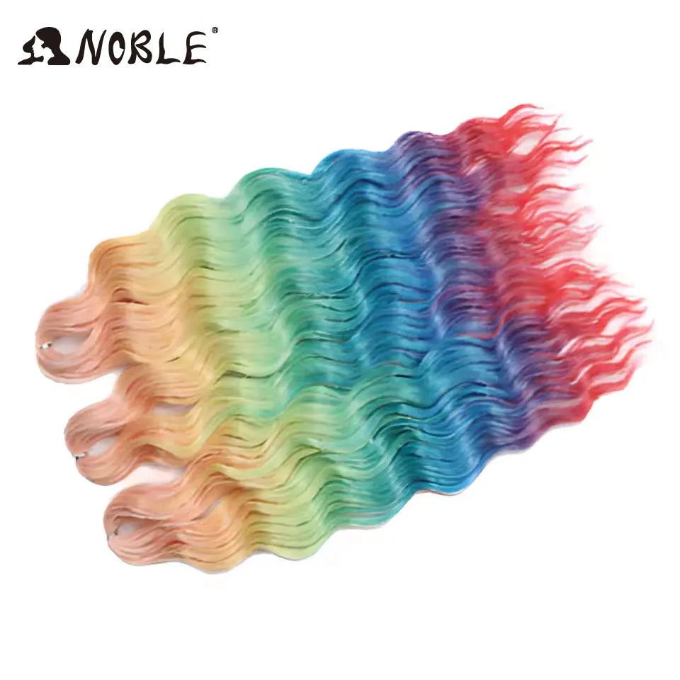 Noble 24 Inch Synthetic Hair Water Wave Braiding Hair Extensions Ombre Rainbow color Deep Wave Curl Twist Crochet Hair Extension
