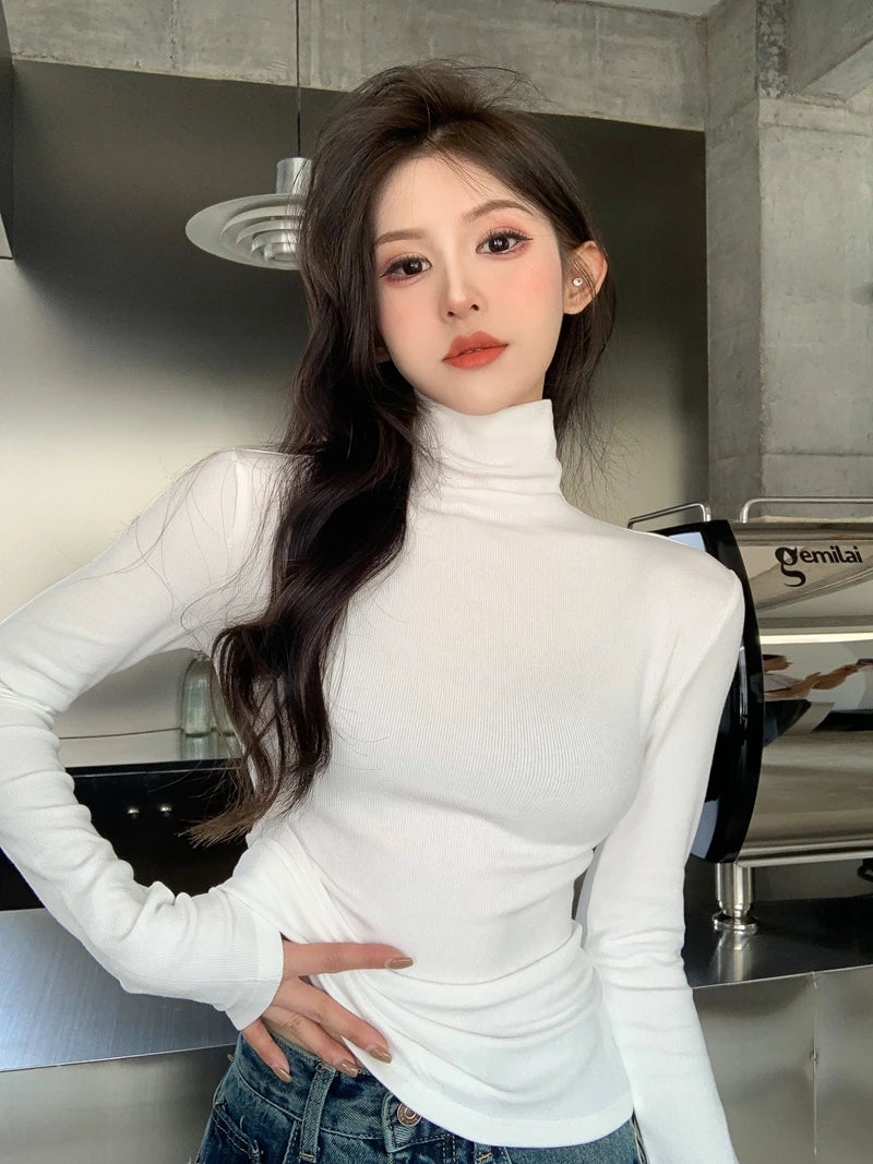 Warm Fce Lined High Collar Long Sve Base irt Women's Faionable Retro Versatile High Ne Base irt Trendy Commute ...
