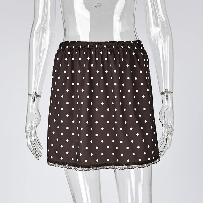Linad Street Chic Polka Dot Lace Skirts Spriing Vintage Satin Mini Skirt 2026 Fashion High Waist A Line Short Skirts For Woman