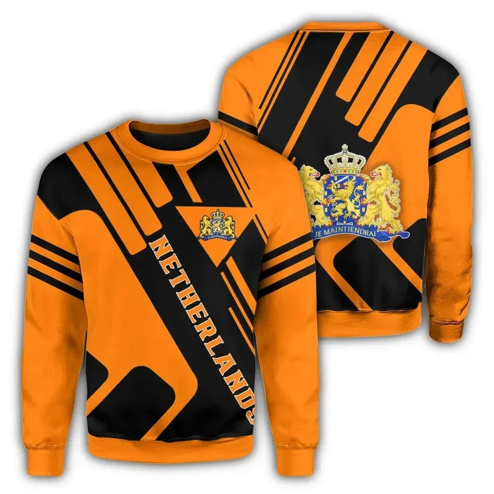 Pullover Sweatshirt For Men Netherlands NL Flag Emblem 3D Printed Long Sleeve Tracksuit O-Neck Pullover Casual Loose Sweatshirts