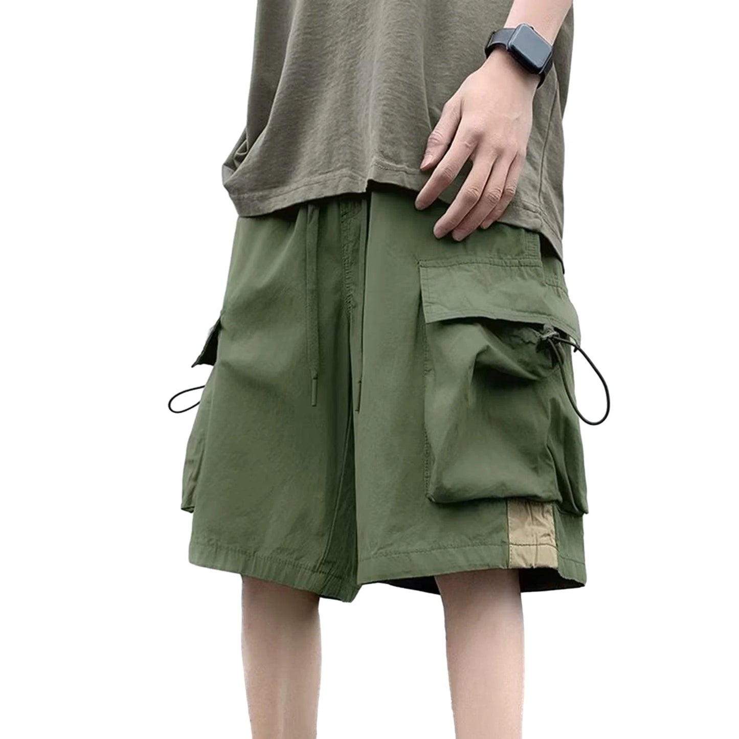 Multi Pockets Button Flying Summer Shorts Mid Rise Solid Color Straight Cargo Shorts Streetwear