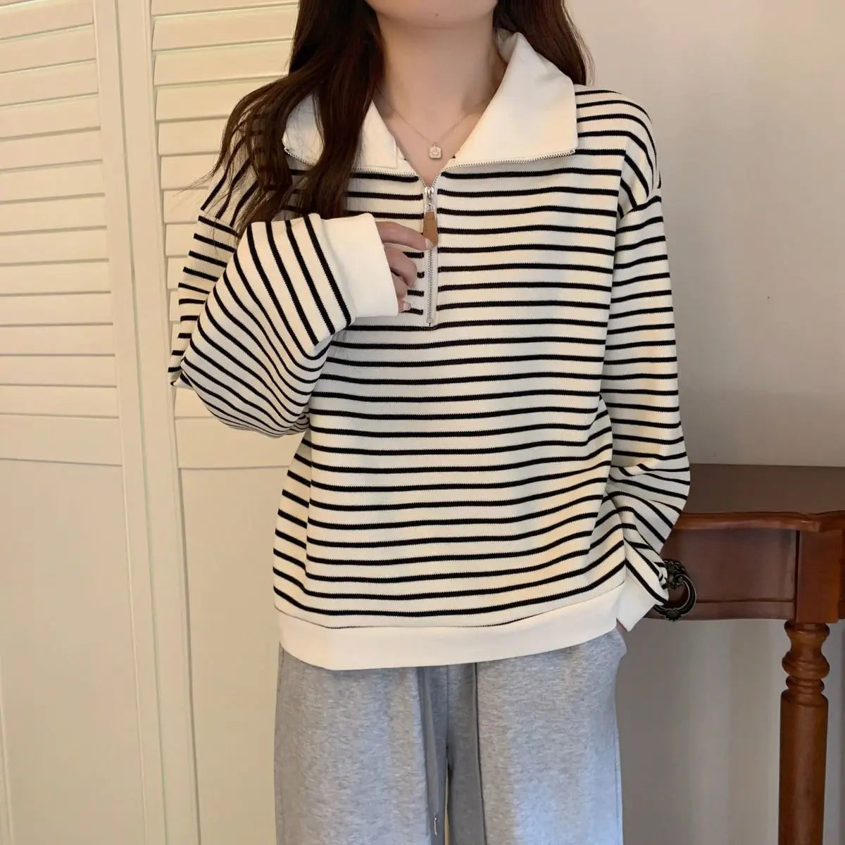 Women Striped Half Zip Sweatshirt Long Sleeve Collared Pullover Casual Fit  Fashion Oversized Streetwear Tops 2026 Tendencias BAZAARHUBO