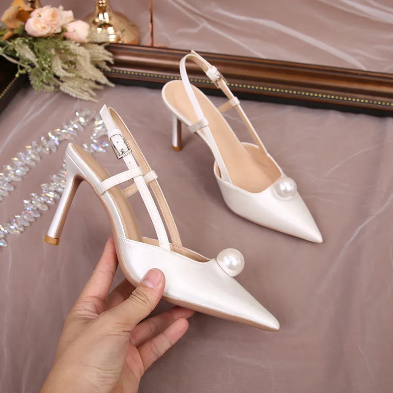 Female Wedding Shoes Summer New Pointed Toe Stiletto Sandals White Bridesmaid High Heels 6.5/8.5CM Pumps Women Chaussures Femme