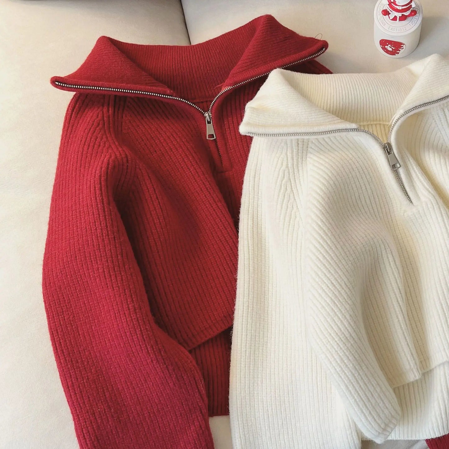 2024 Autumn New Korean Style Versatile Basics Half-zipper Loose Lapel Winter Long-sleeved Lazy Sweater Pullover Top