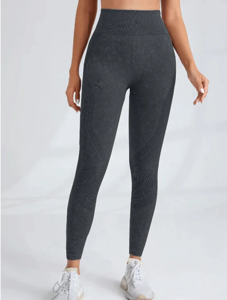 Women Seamless Gym High Waist Yoga Pants Hip Lifting Outdoor Sports Tight Waist Letter Sand Washed Pants Exercise Yoga Leggings