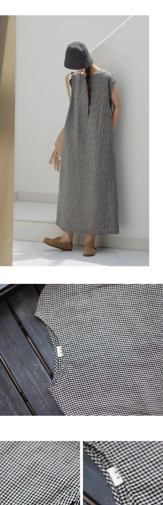 Casual Bla White Plaid A-Line Vest Dr Women's Mid-Length Spring Summer New Sle Simple Leisure Dr Korean Sle
