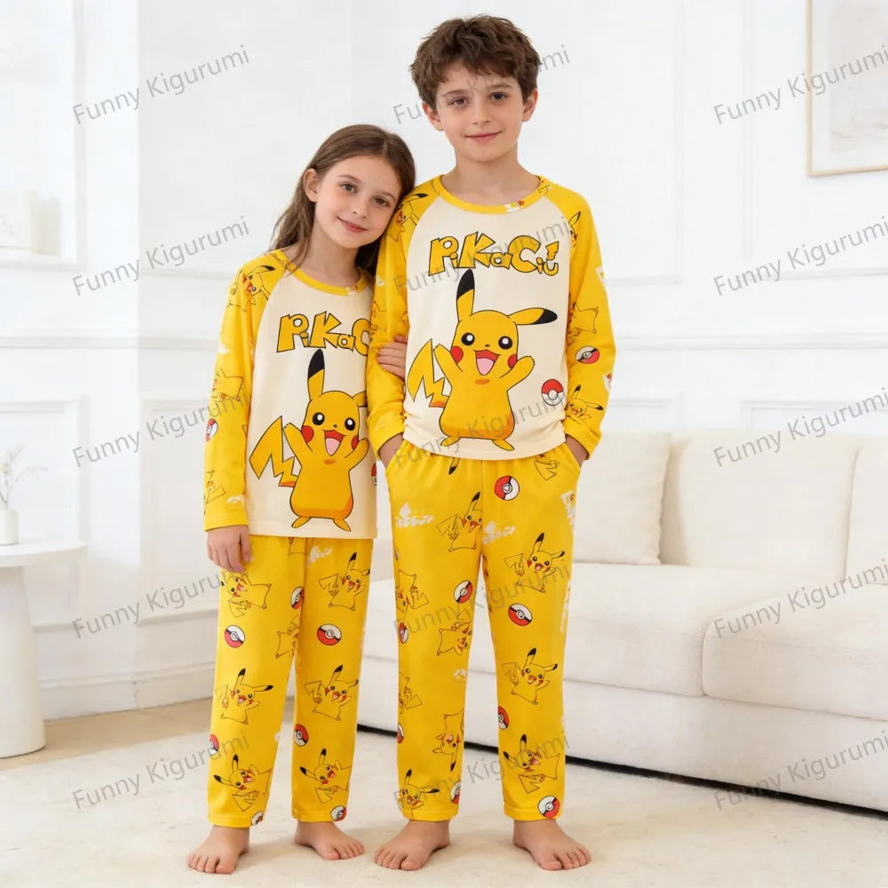 Cartoon Pijamas for Kids 3 to 5 7 9 11 13 Years Clothing Sets Boys Home Wear Girls Full Sleeve Pikachu Pajamas Teen Loungewear
