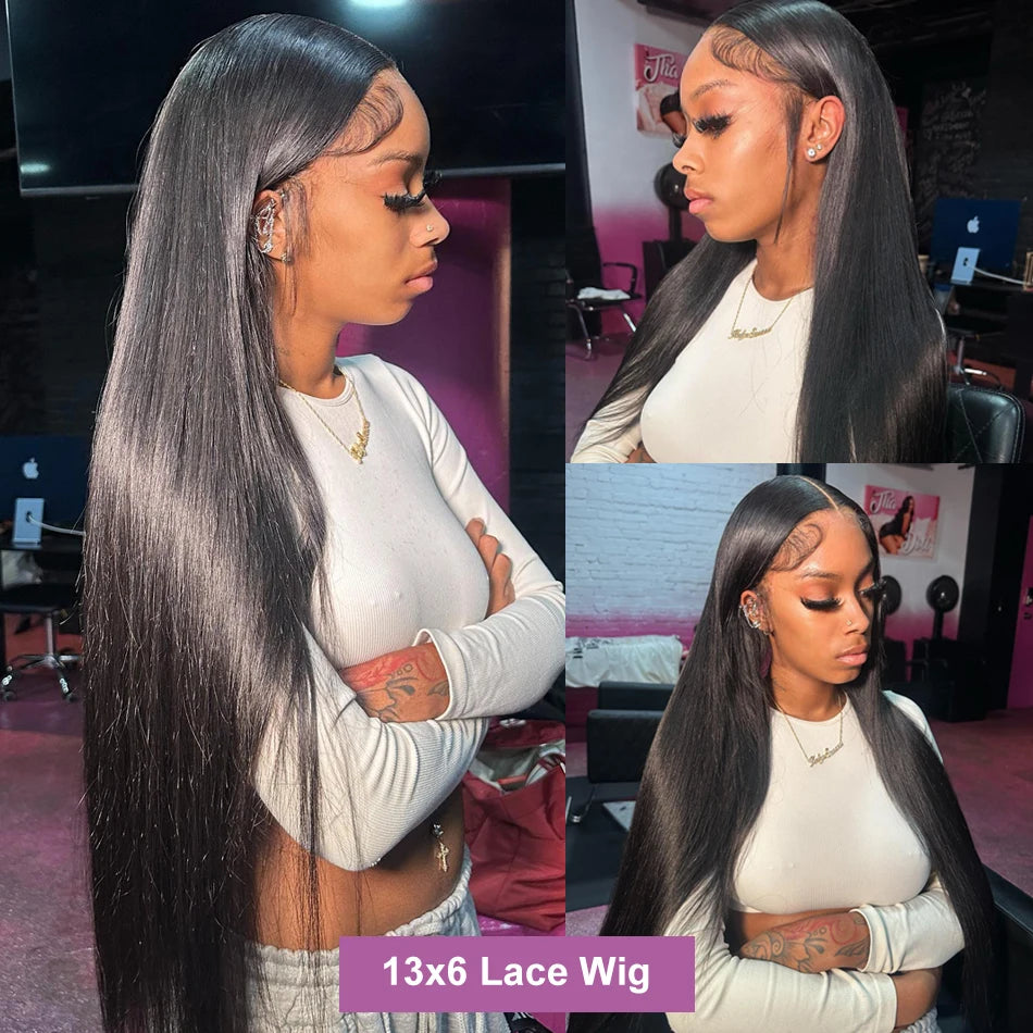 200% Bone Straight 13x6 HD Transparent Lace Frontal Human Hair Wigs Brazilian 30 40 Inch 13x4 Front Wig For Women Pre Plucked