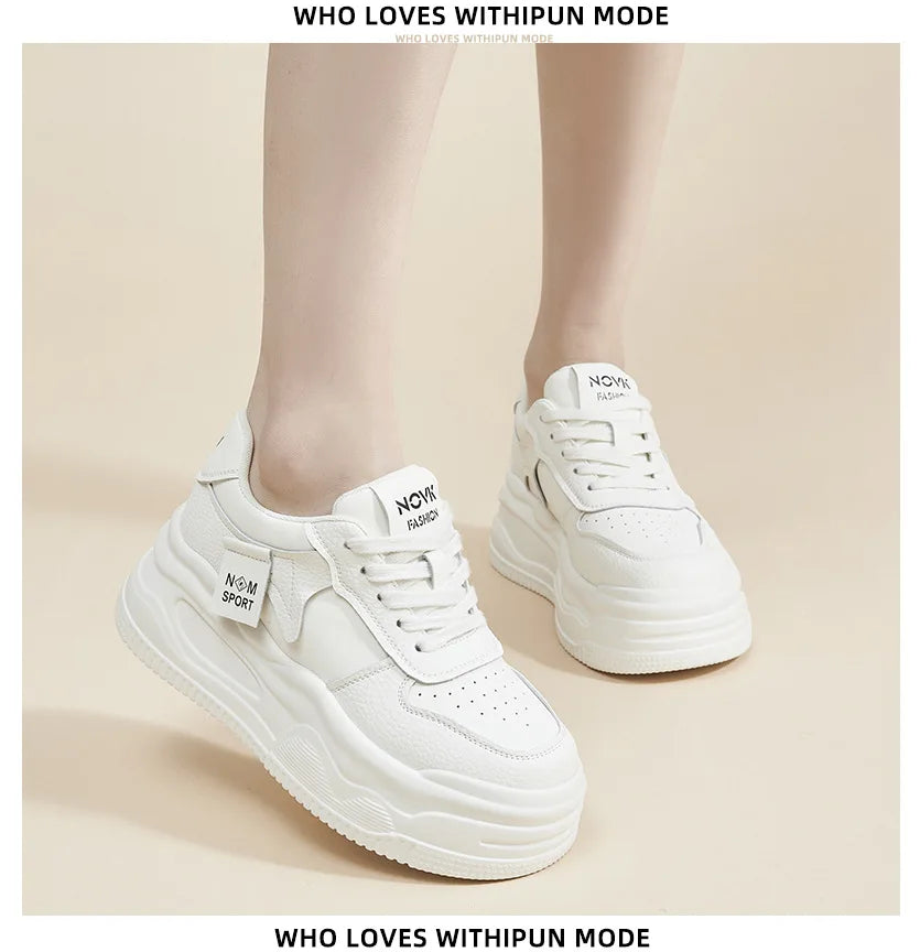 Fujin 8.5cm Genuine Leather Women Vulcanize Chunky Sneakers Women Summer Hidden High Heels Platform Wedge Summer Mesh Shoes