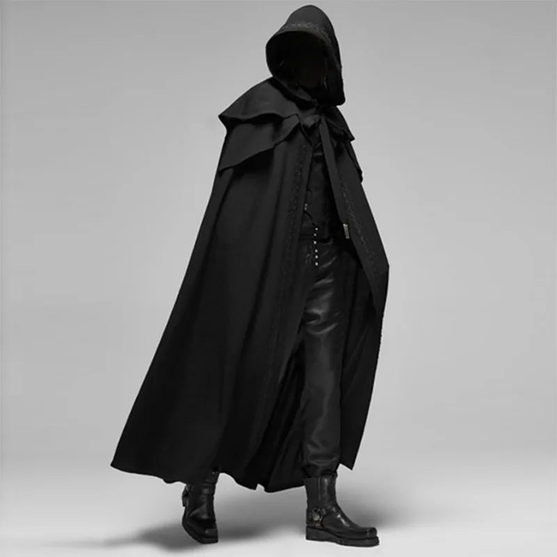 Medieval Vintage Hooded Loose Black Cloak Coats Windproof Trench Chic Winter Long Cape Poncho Gothic Men Women