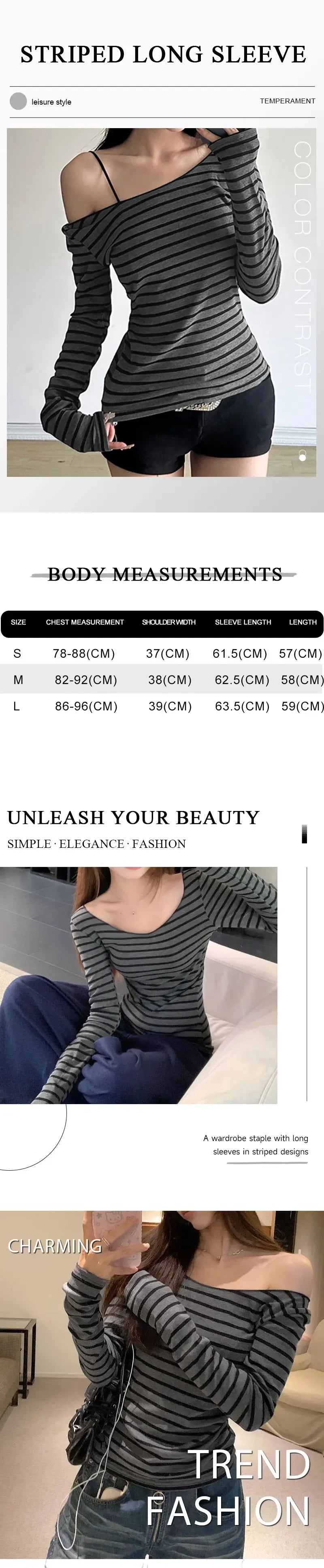 Spring Fall Women's New Japanese Basic Models Slim Long-Sleeved Striped t-Shirt Strapless Korean Street Style y2k Thin Tops BAZAARHUBO