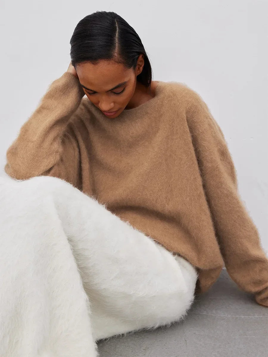Blubelle Women's Autumn Winter Solid Color Knit Sweater O-Neck Long Sleeve Loose Fit Casual Relaxed Fashion Pullovers