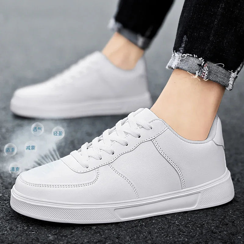 Size 50 Fashion Leather Men White Sneakers Classic Casual Shoes Outdoor Walking Shoes Couple Footwear Oversized 49 Board shoes
