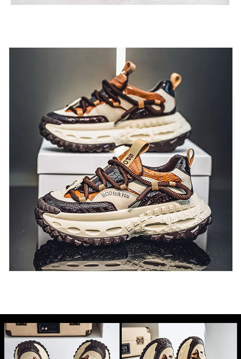 Trendy Dad Sneakers Thick Bottom Heightening Men's Casual Sports Shoes Spring Summer New Style round Toe Low Top EVA Insole