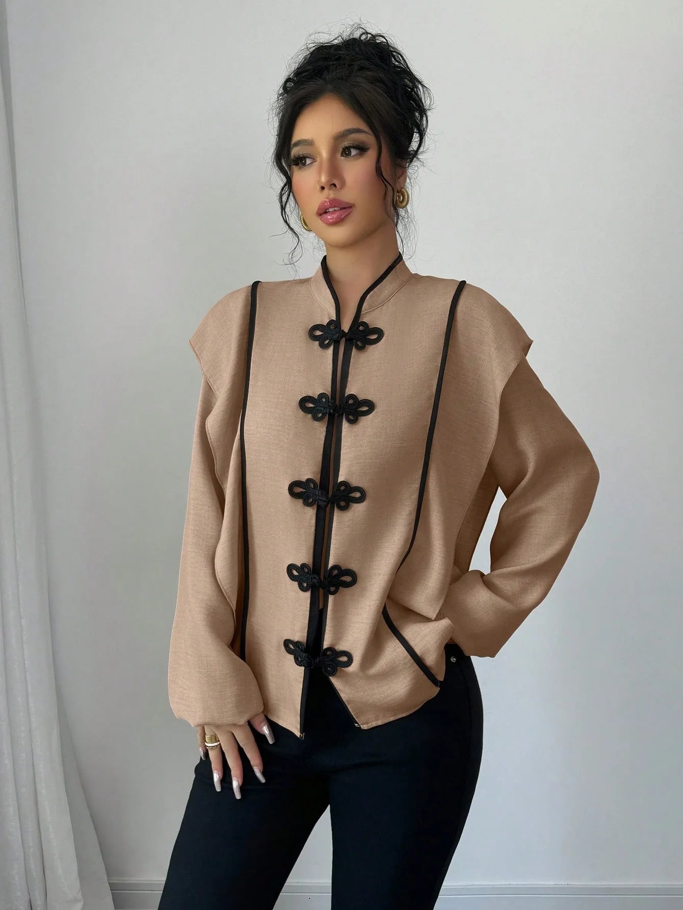 fashion Europe America Features Chinese Knot Design Long-sleeved Ethnic Style Which Casual The New Cross-border Women Shirt