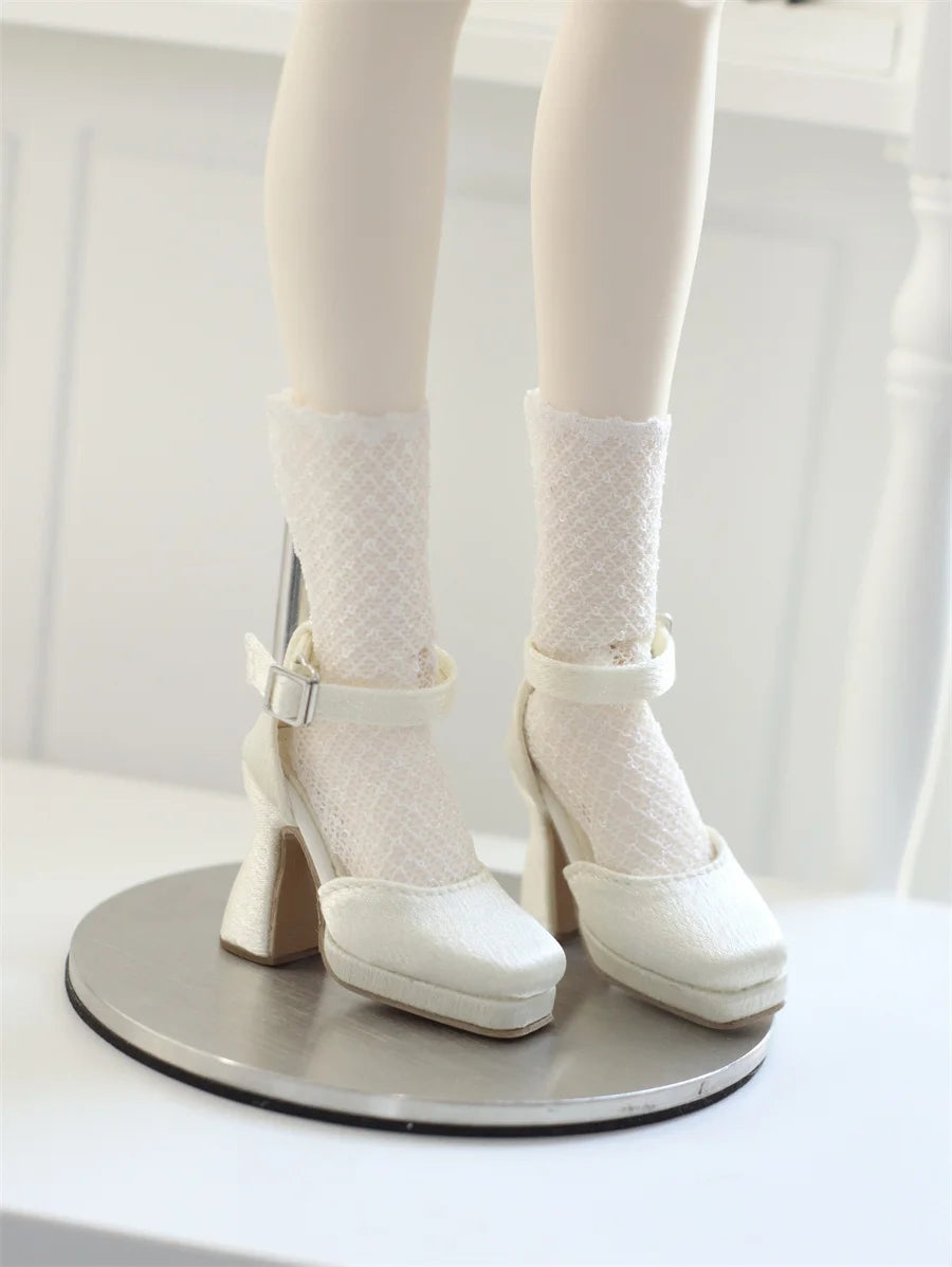 BJD Doll Shoes Toys GL/DFH 1/4 Girls High Heels Square Toe Pink White Black Soft Silk Elegant Glossy Leather Doll Accessories